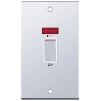 Selectric 5M Polished Chrome 2 Gang 45A DP Switch with Neon and White Insert