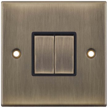 Selectric 5M Antique Brass 2 Gang 10A 2 Way Switch with Black Insert