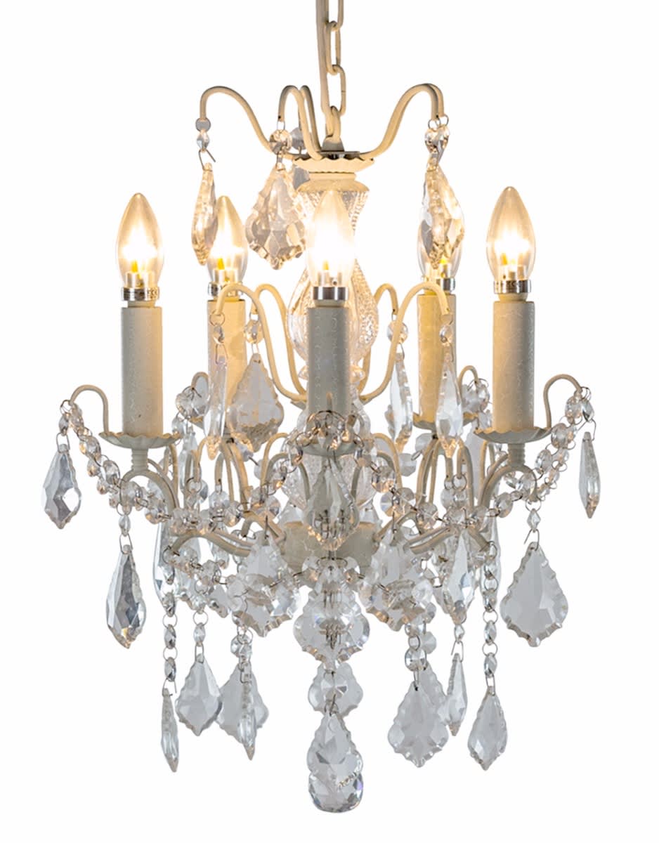 Antique Crackle White 5 Branch French Chandelier - CH10