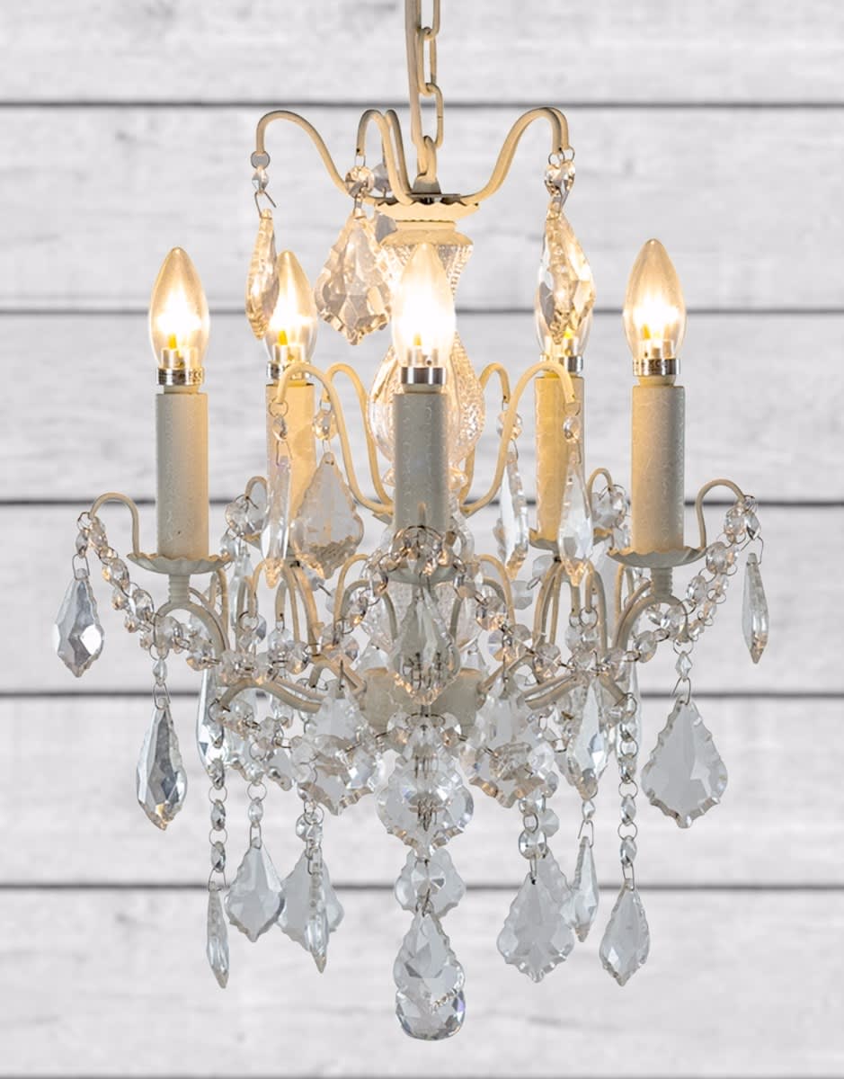 Antique Crackle White 5 Branch French Chandelier - CH10