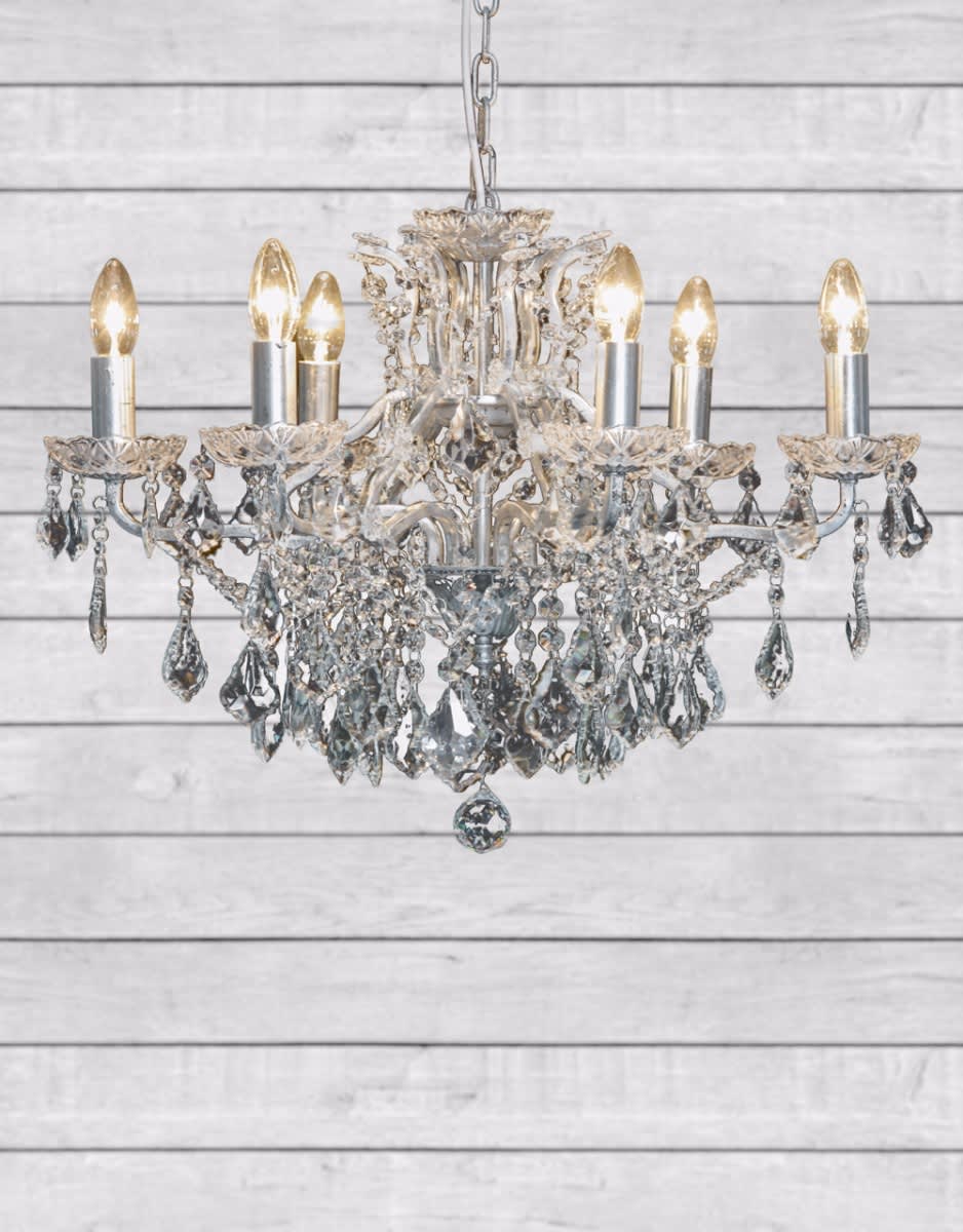 6 Branch Silver Leaf Shallow Chandelier - CH107