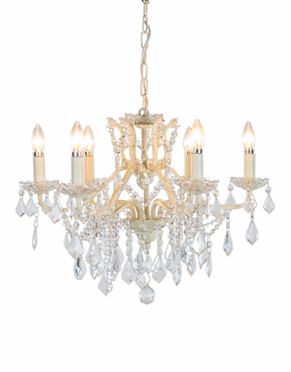6 Branch Antique Crackle White Shallow Chandelier - CH108
