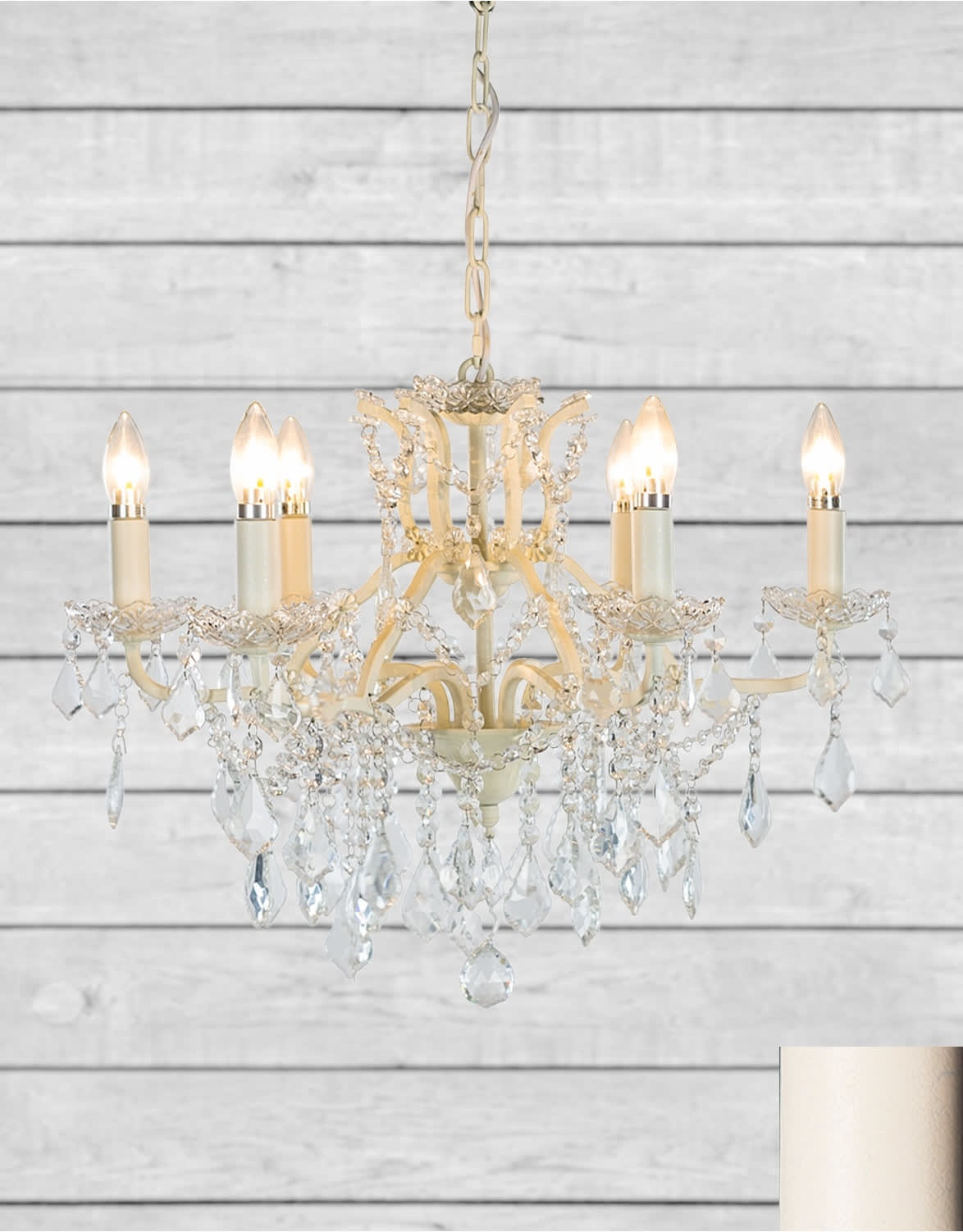 6 Branch Antique Crackle White Shallow Chandelier - CH108