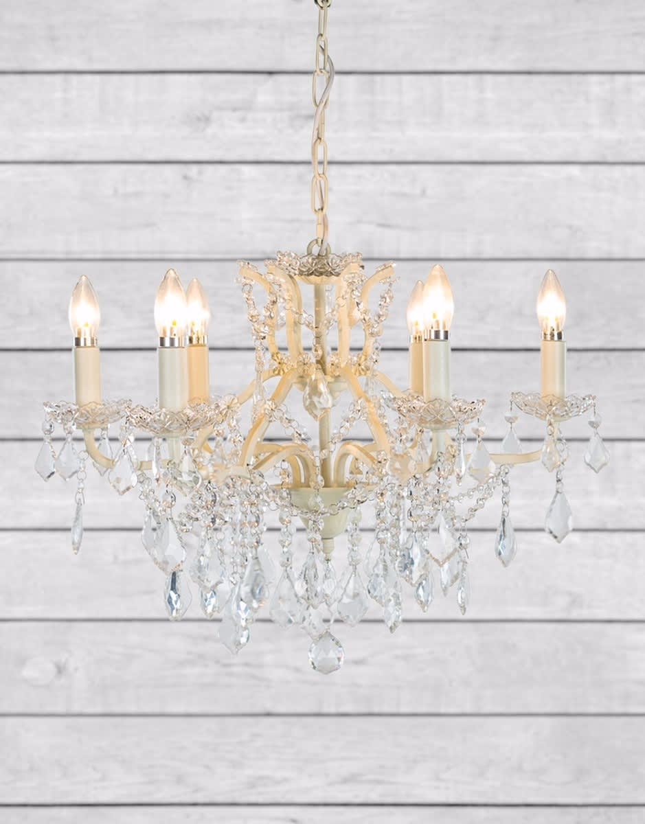 6 Branch Antique Crackle White Shallow Chandelier - CH108
