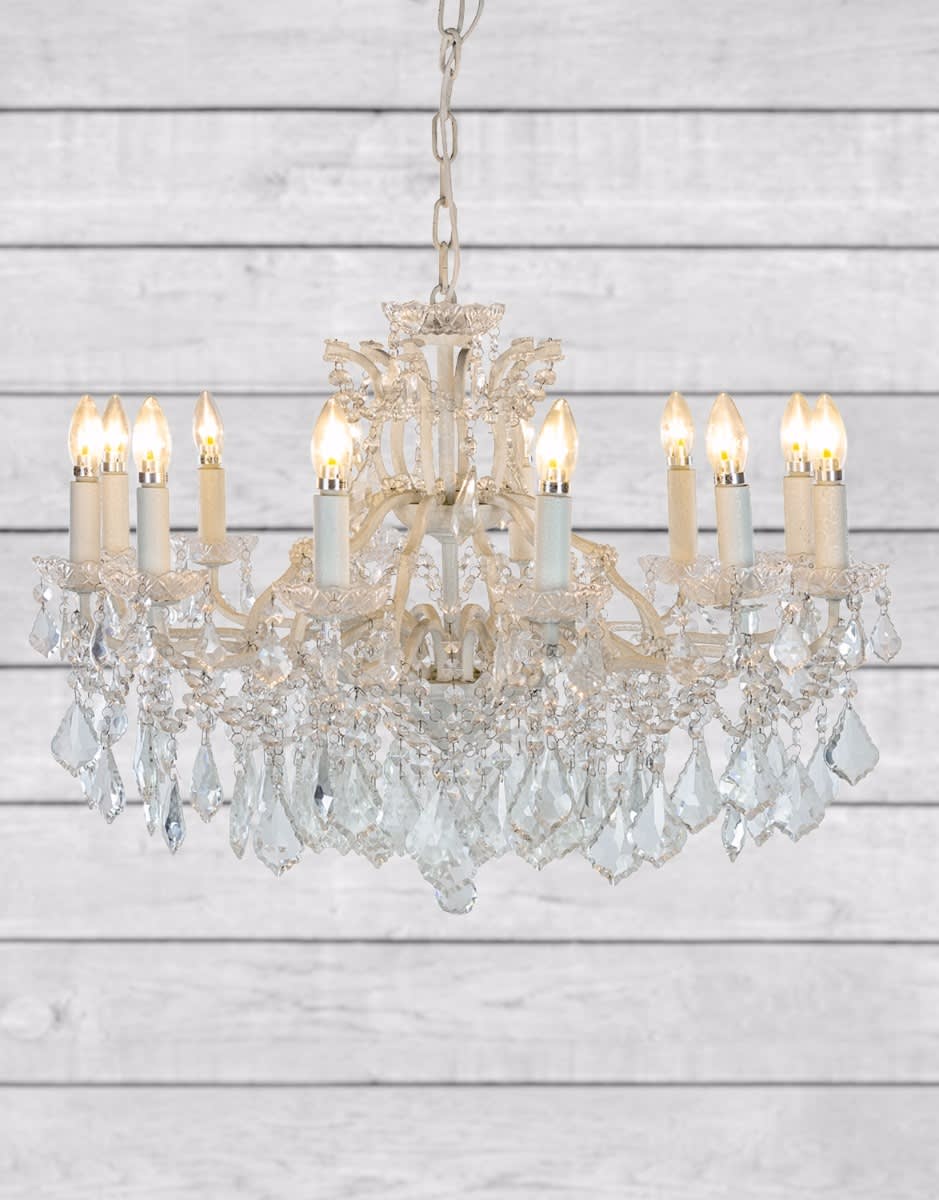 Large 12 Branch Antique Crackle White Shallow Chandelier - CH98