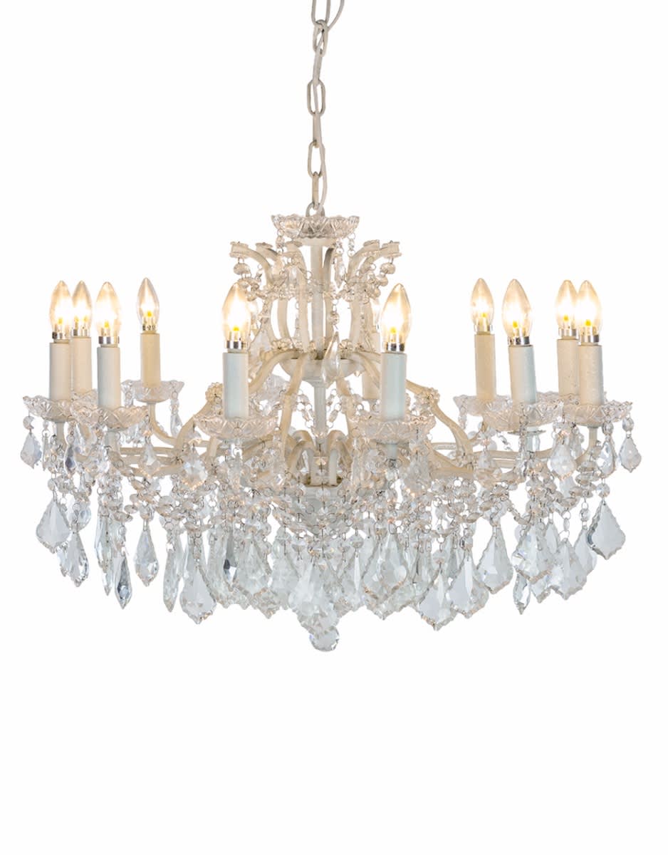 Large 12 Branch Antique Crackle White Shallow Chandelier - CH98