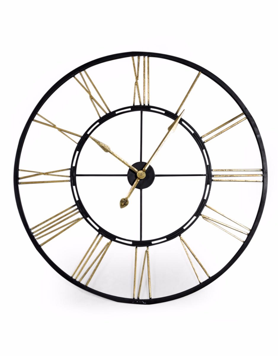 Large Black and Gold Iron Skeleton Clock - ET2