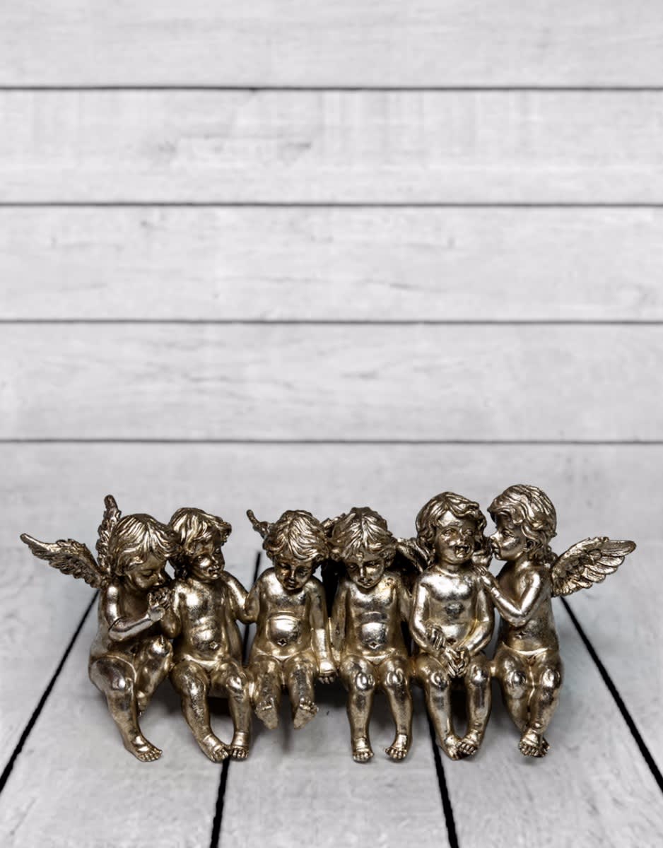 Antique Silver Sitting Row of Cherubs - BA66