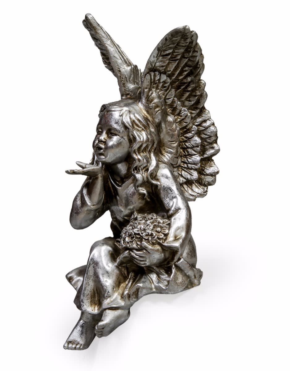 Antique Silver Sitting Angel Figure - BD58