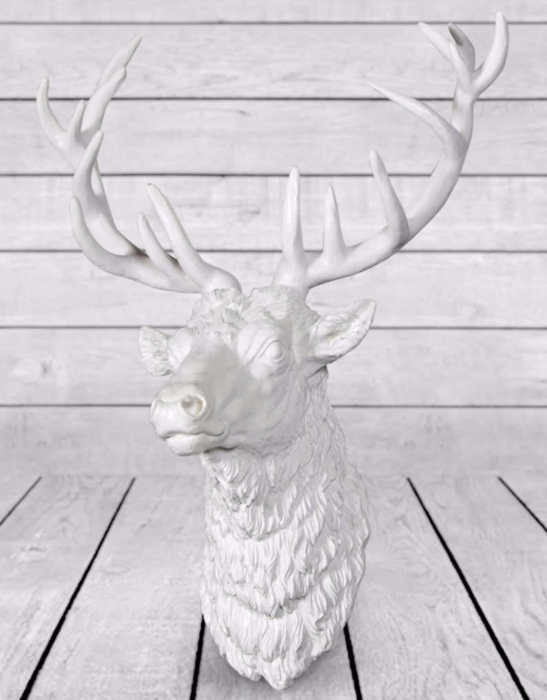 Large Bright White Stag Wall Head - BD67