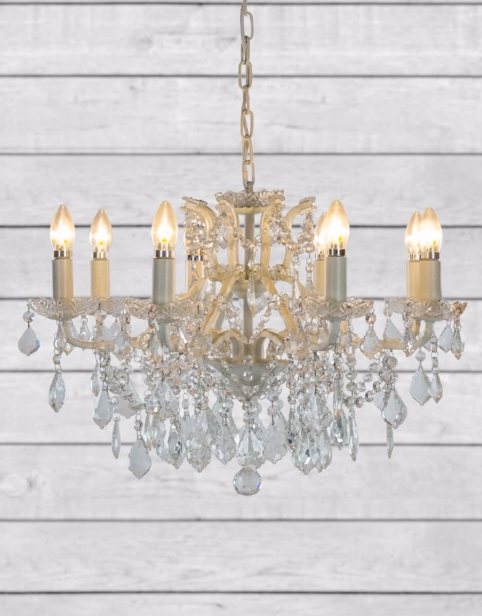 Medium 8 Branch Antique Crackle White Shallow Chandelier - CH183