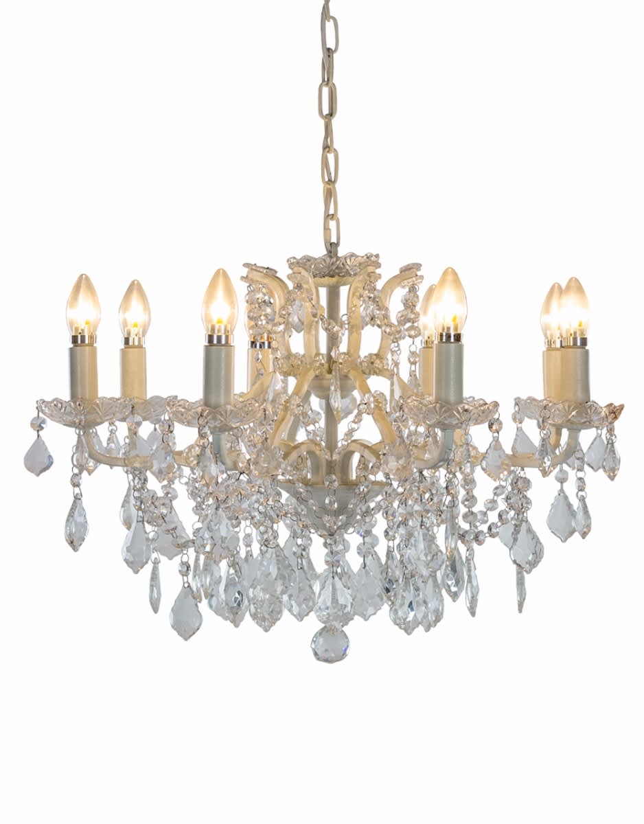 Medium 8 Branch Antique Crackle White Shallow Chandelier - CH183