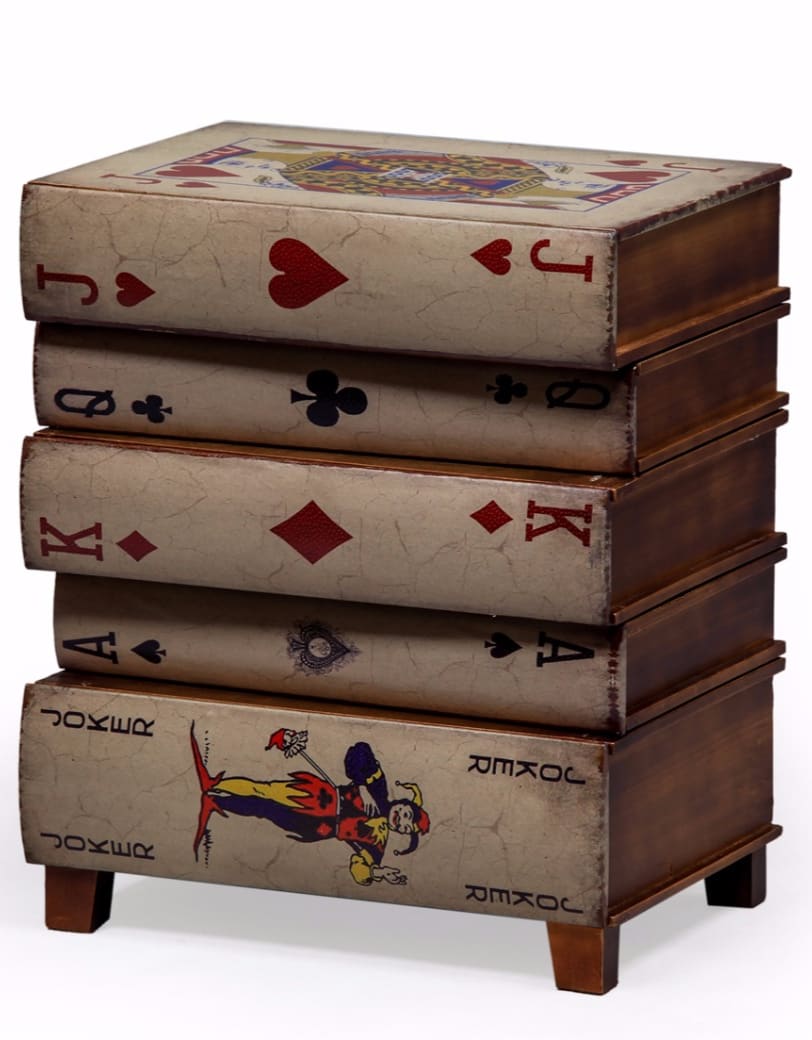 Antiqued Stacked Playing Card Books Side Cabinet - WB21