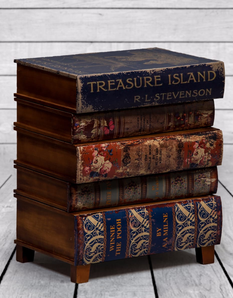 Antiqued Stacked Children's Books Side Cabinet - WB22