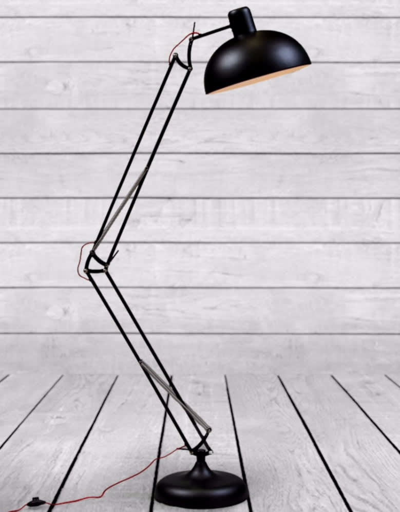 Matt Black Extra Large Classic Desk Style Floor Lamp (Red Fabric Flex) - CL89