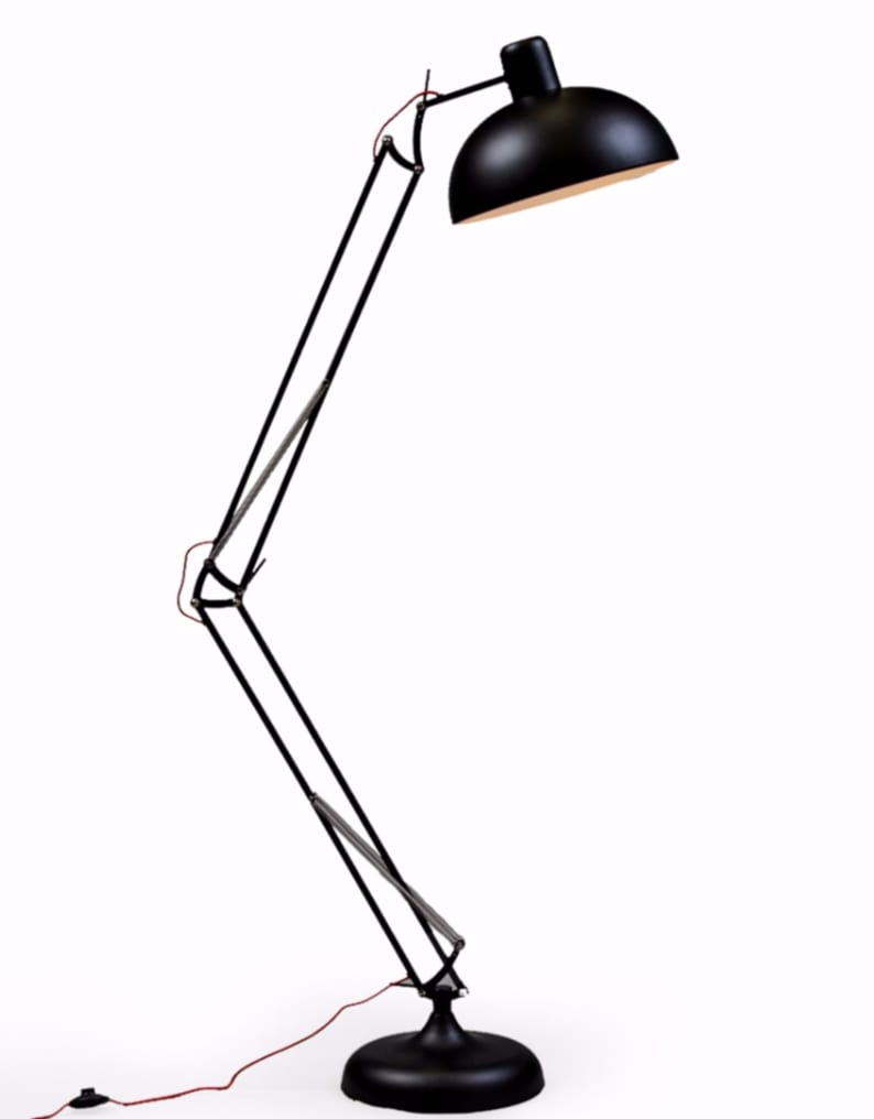 Matt Black Extra Large Classic Desk Style Floor Lamp (Red Fabric Flex) - CL89