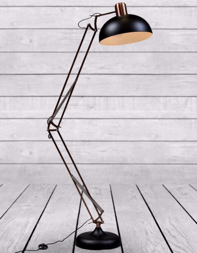 Matt Black/Vintage Copper Arms Extra Large Classic Desk Style Floor Lamp - CL92
