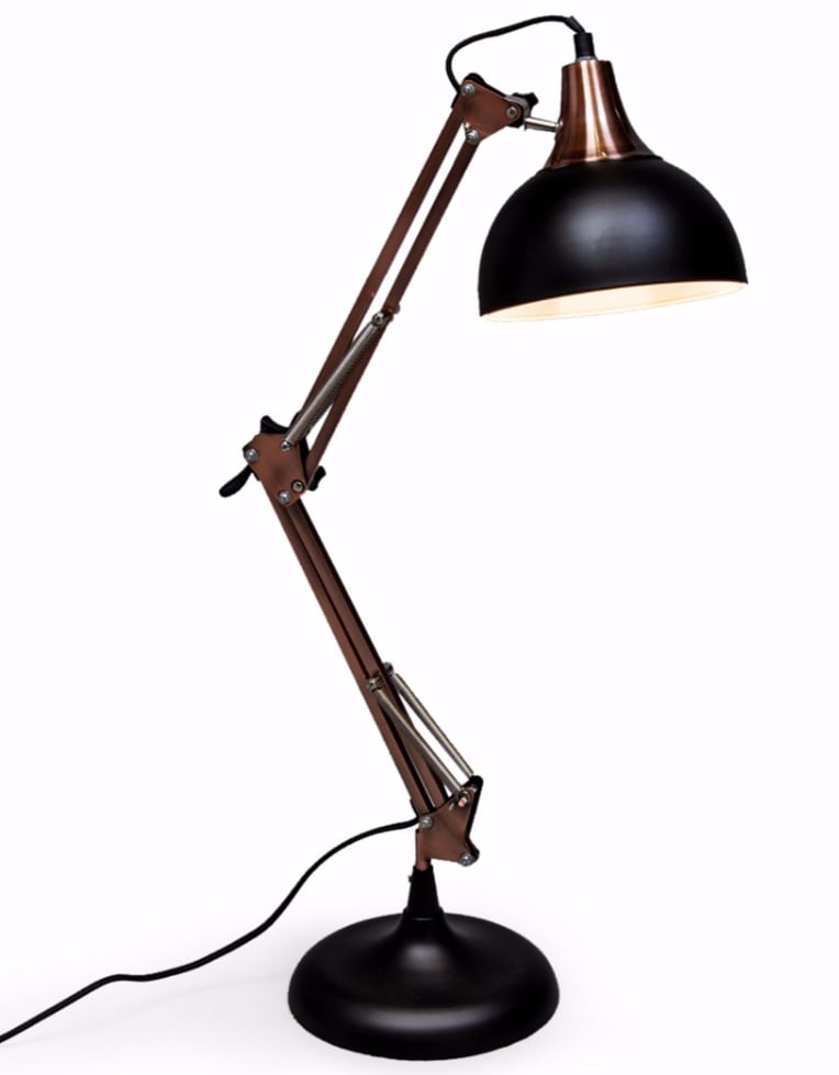 Matt Black/Vintage Copper Arms Traditional Desk Lamp (Black Fabric Flex) - CL93