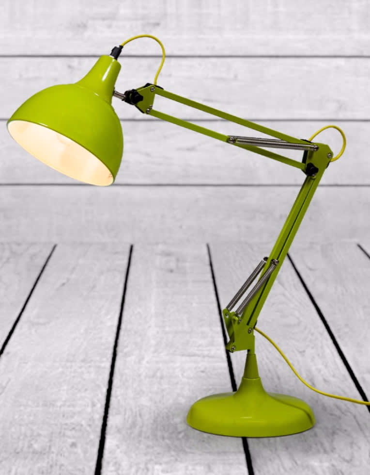 Lime Green Traditional Large Desk Lamp (Yellow Fabric Flex) - CL101