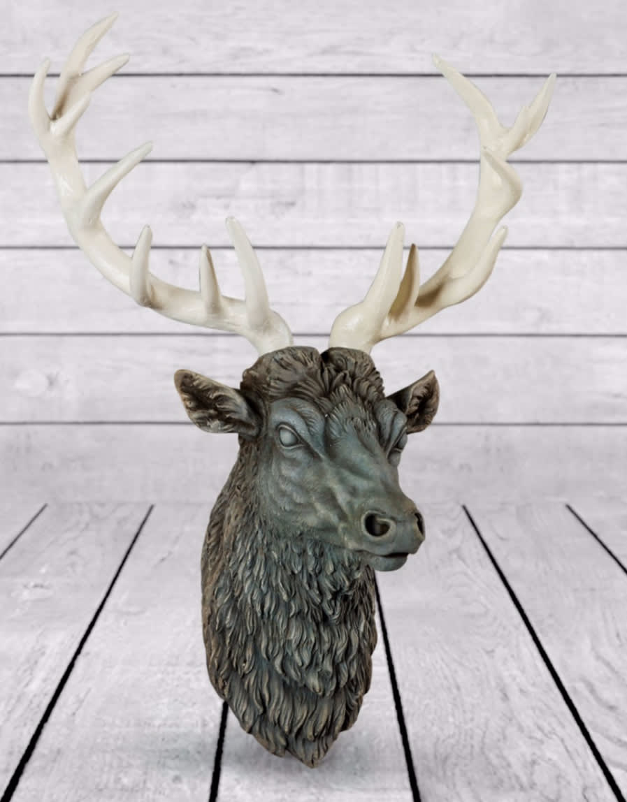 Large Stone Effect Stag Head with Antiqued Antlers - BD132
