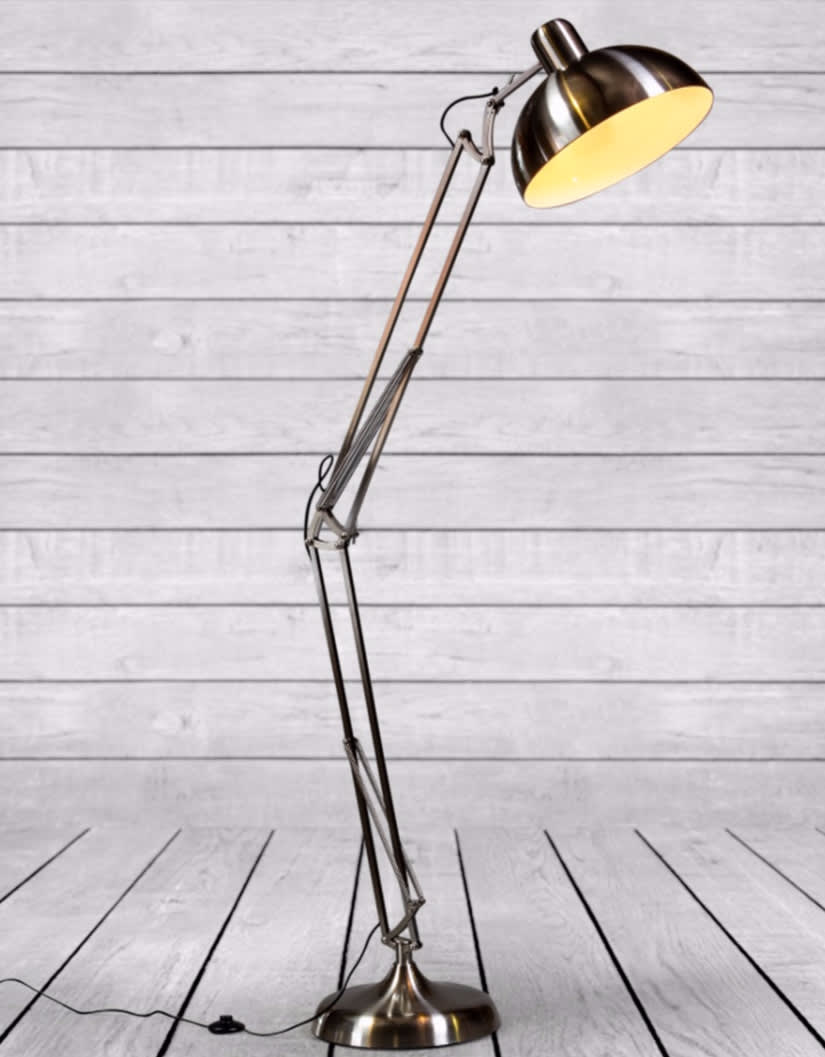 Brushed Steel Extra Large Classic Desk Style Floor Lamp - CL130