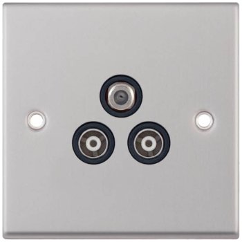 Selectric 7M-Pro Satin Chrome Triplex SAT/TV/FM Socket with Black Insert