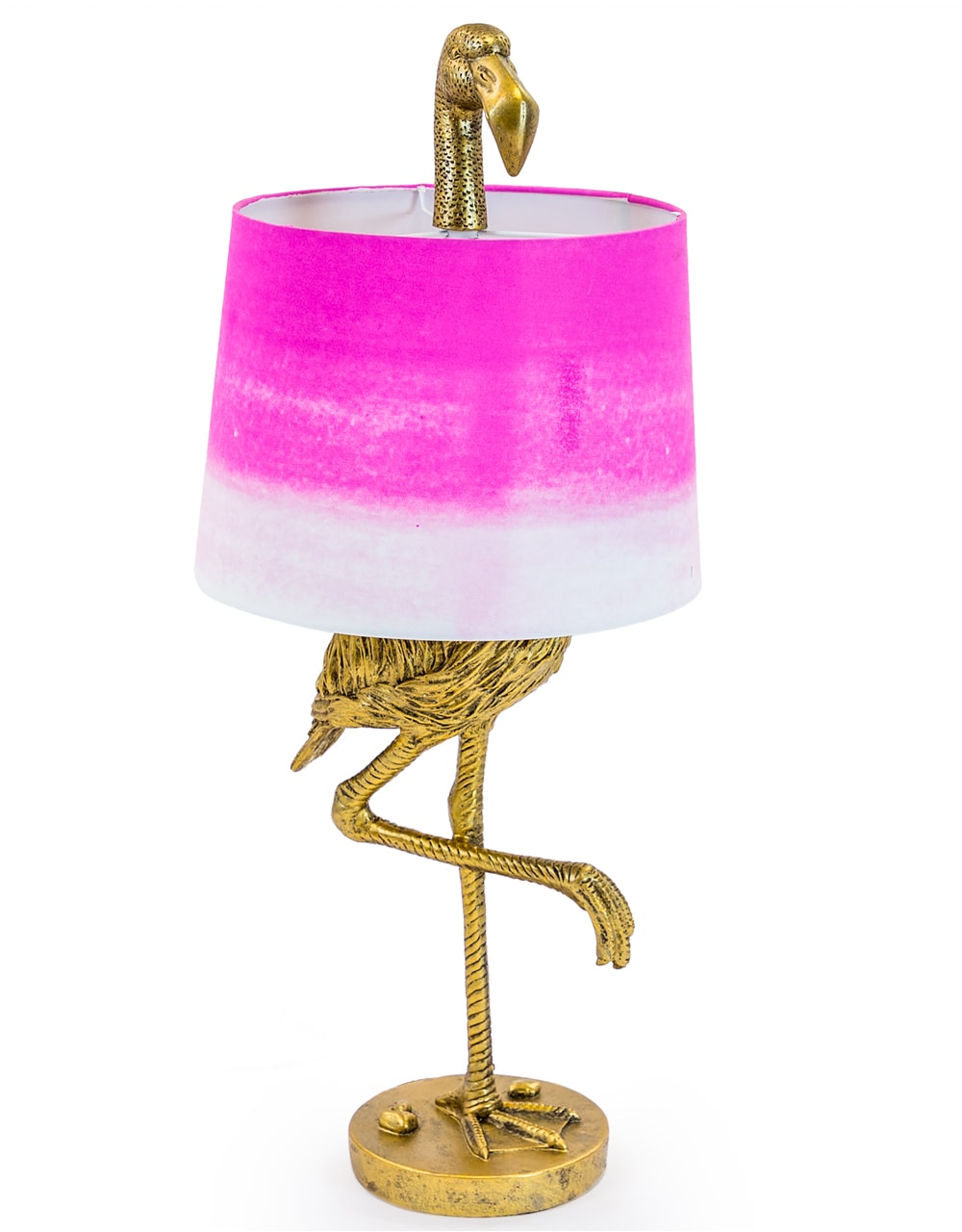 Antique Gold Flamingo Table Lamp with Pink & White Shade - TL62