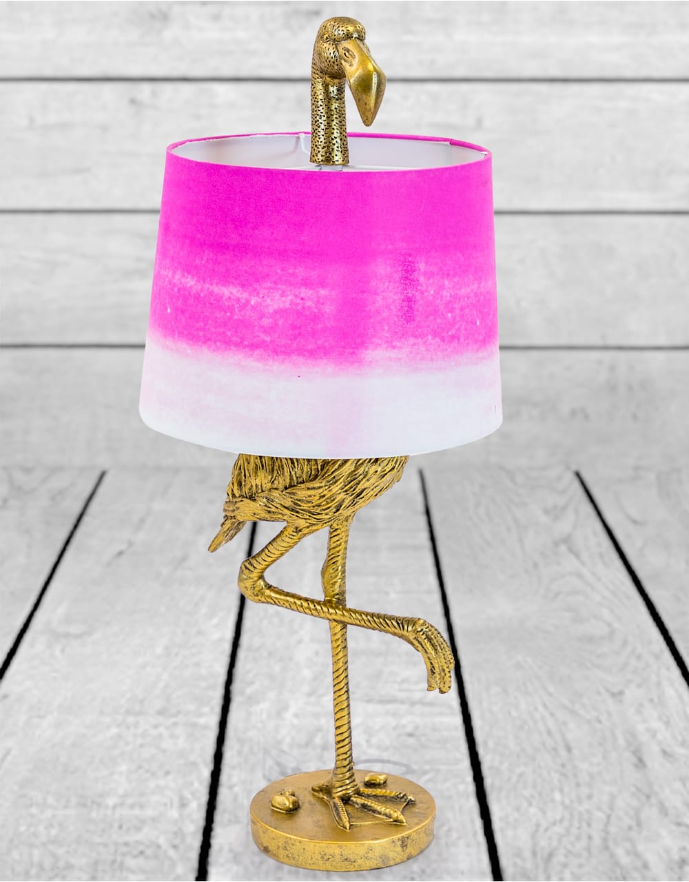 Antique Gold Flamingo Table Lamp with Pink & White Shade - TL62
