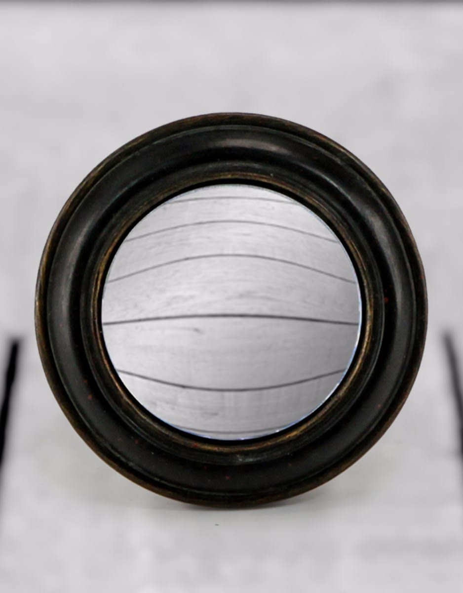 Antiqued Black Rounded Framed Small Convex Mirror - MK9