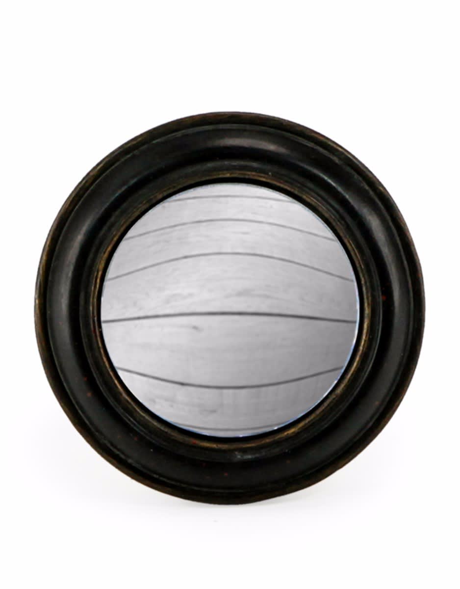 Antiqued Black Rounded Framed Small Convex Mirror - MK9