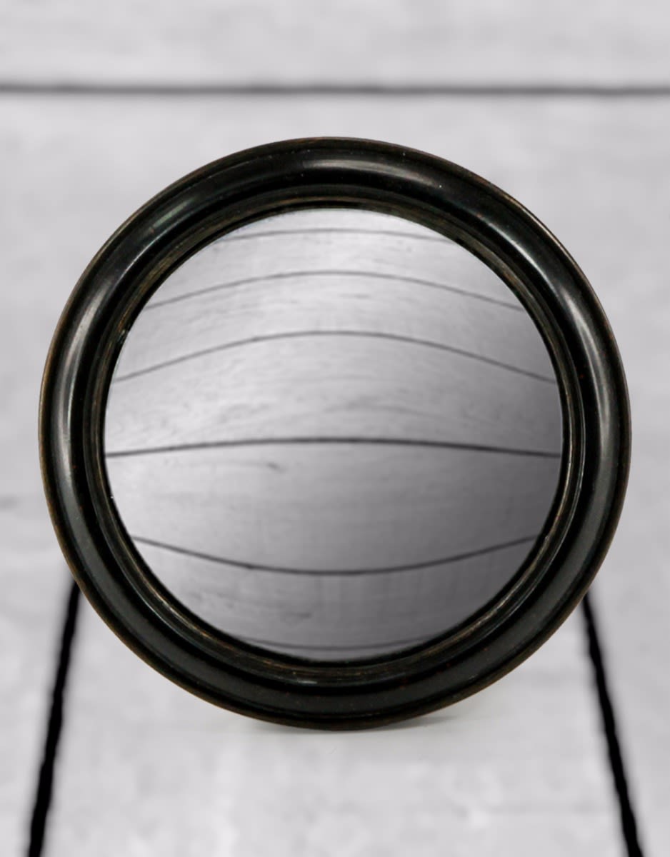 Antiqued Black Rounded Framed Large Convex Mirror - MK11