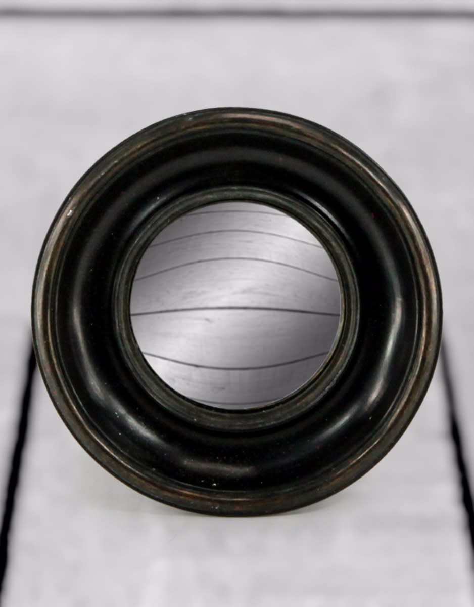 Antiqued Black Deep Framed Small Convex Mirror - MK13