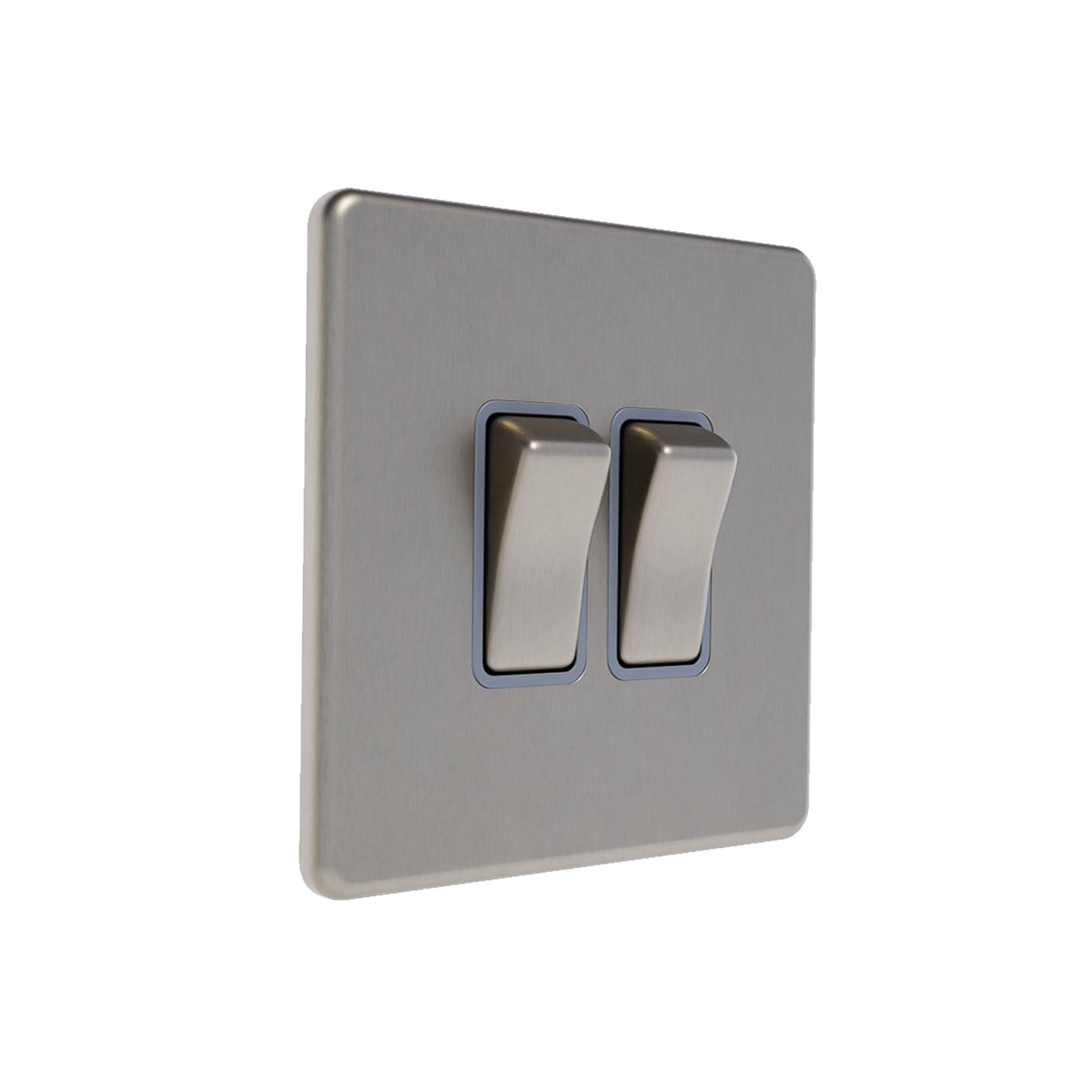 double screwless 2 way light switch in brushed steel with grey inserts