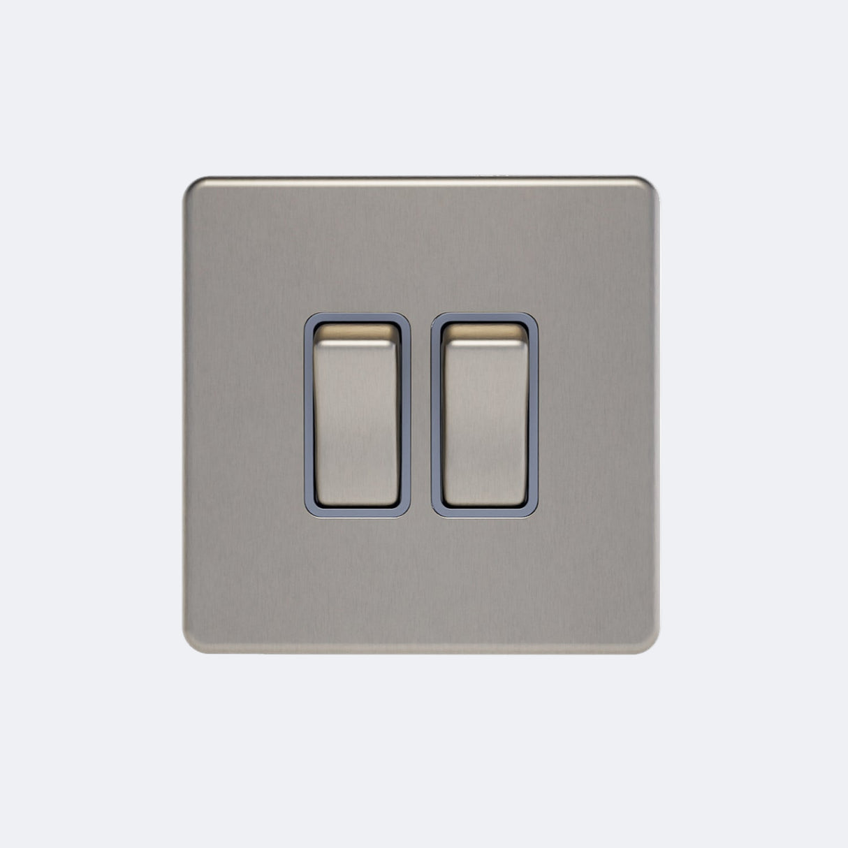 double screwless 2 way light switch in brushed steel with grey inserts