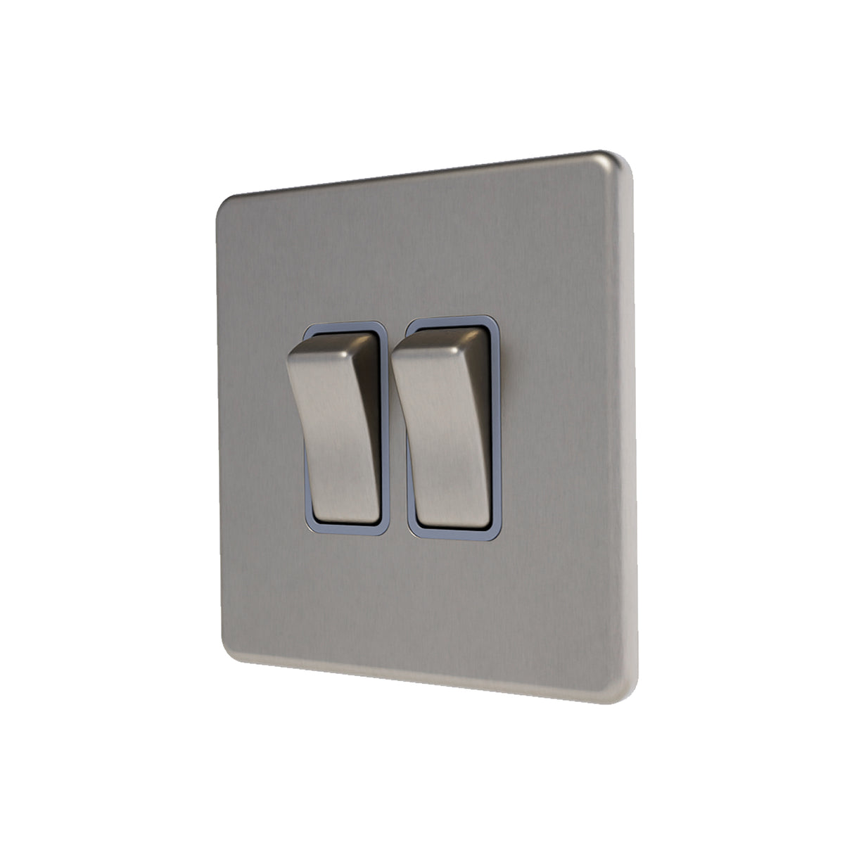 double screwless 2 way light switch in brushed steel with grey inserts