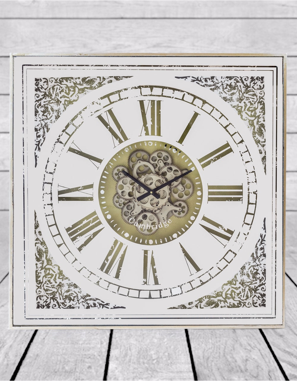 Square Antiqued Mirrored Face Moving Gears Clock - ET314