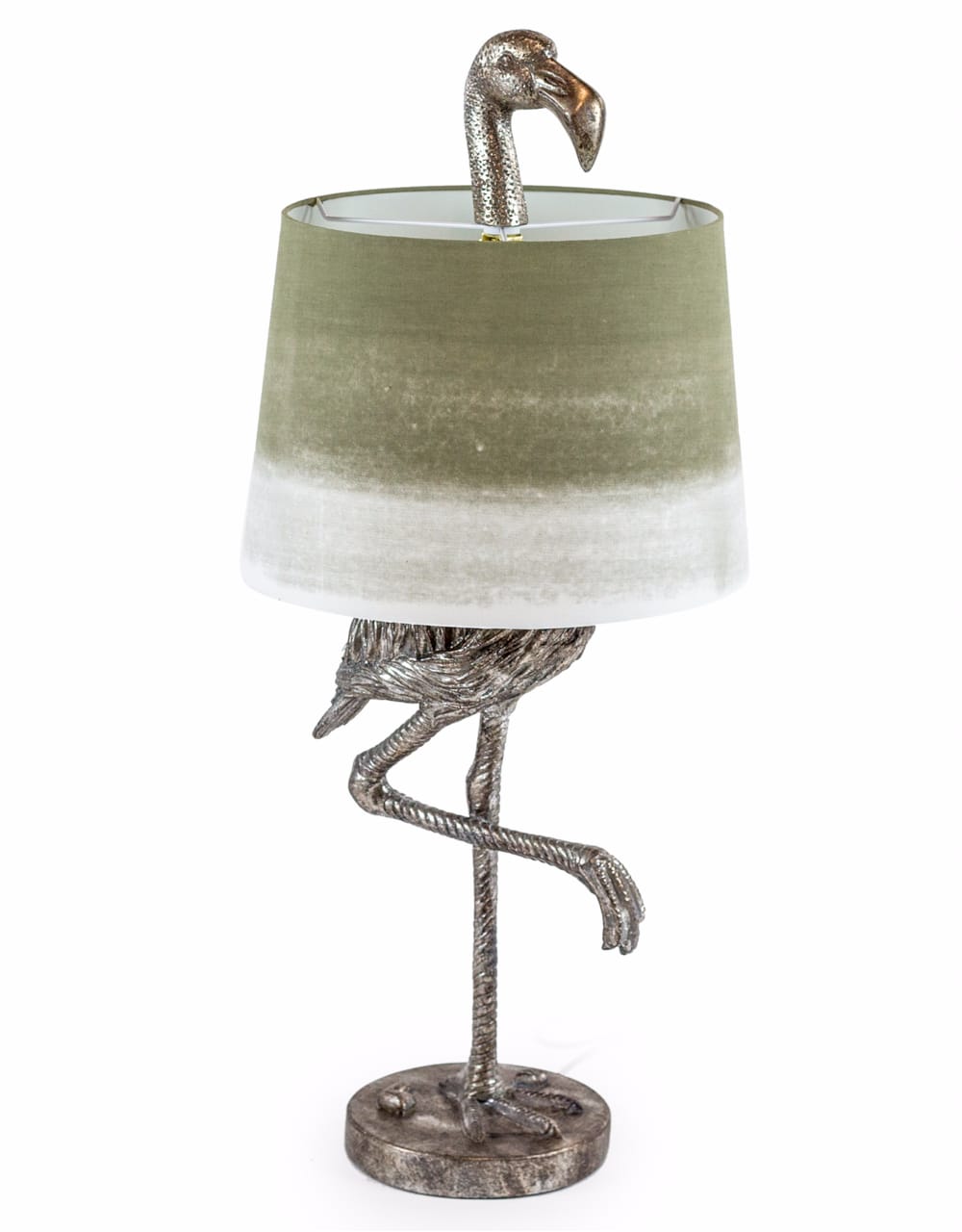 Antique Silver Flamingo Table Lamp with Sage Fade Shade - TL64