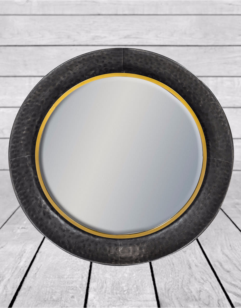 Black and Bronze Large Round Lincoln Wall Mirror - EM122
