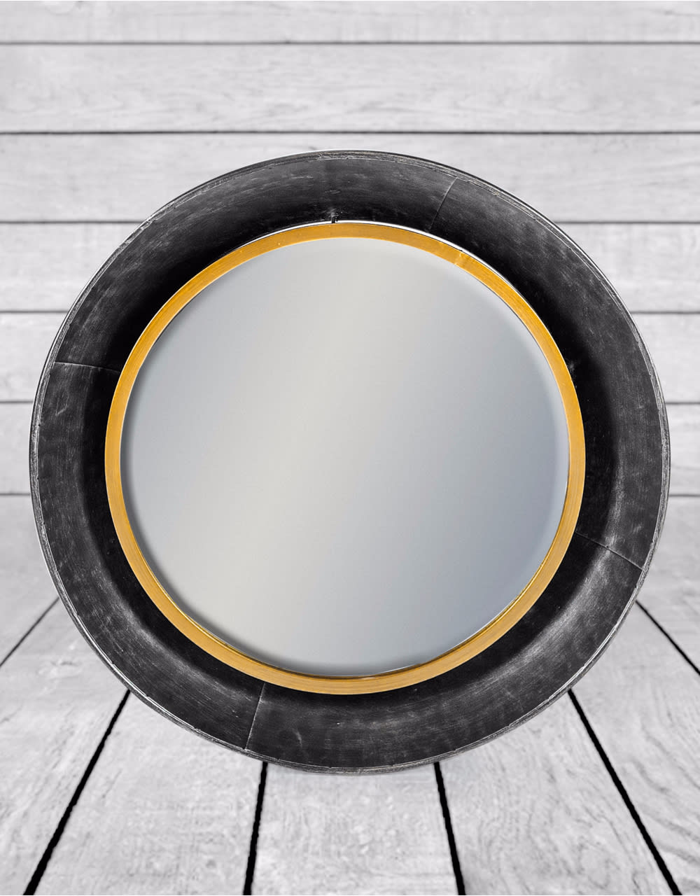 Black and Bronze Medium Round Lincoln Wall Mirror - EM123
