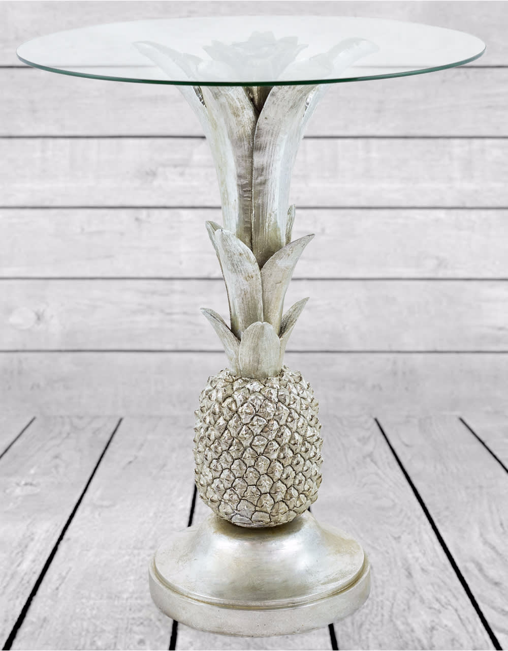 Silver Pineapple Glass Top Side Table - SM79