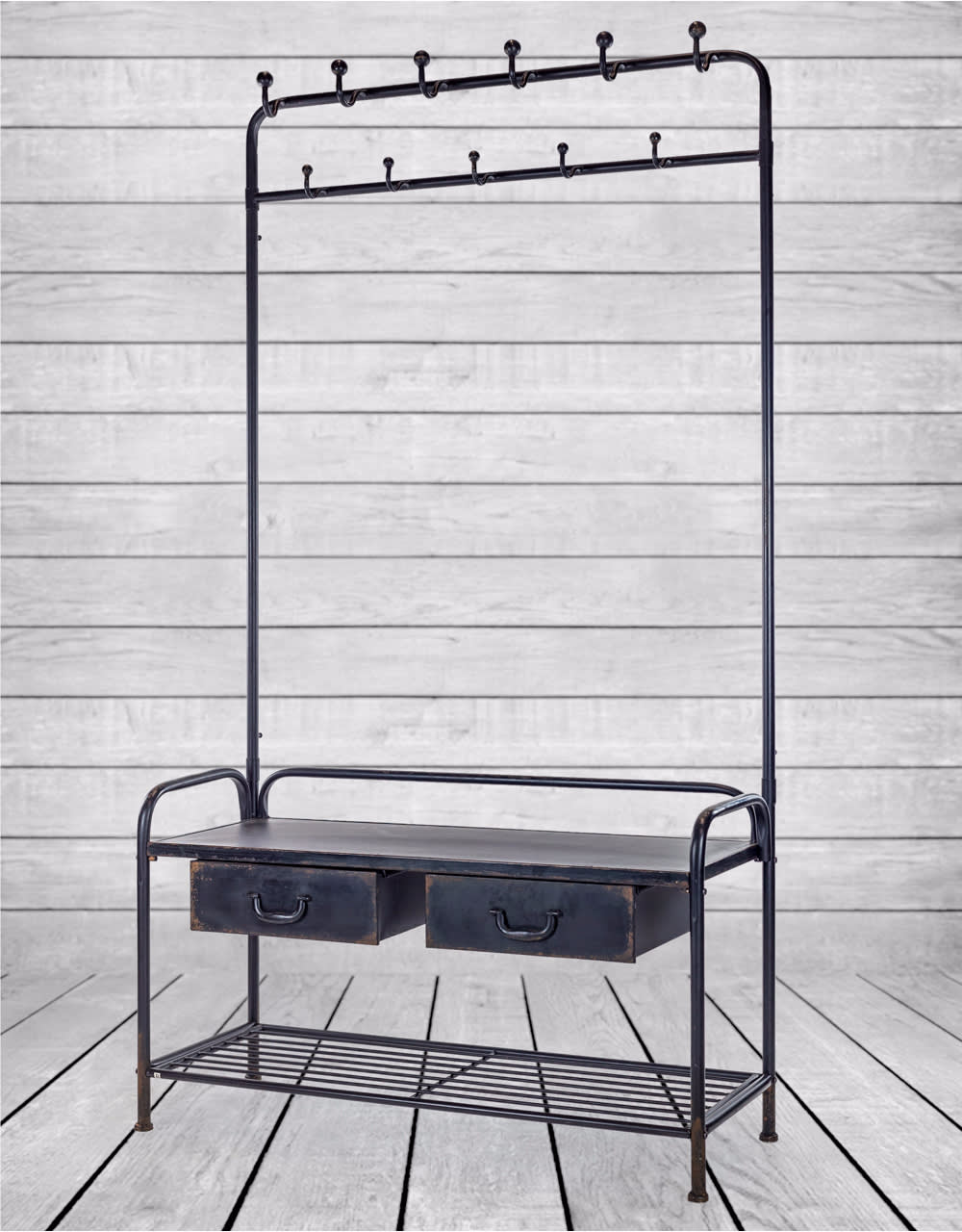 Black Metal "Verne" Coat Rack Bench - VRN4
