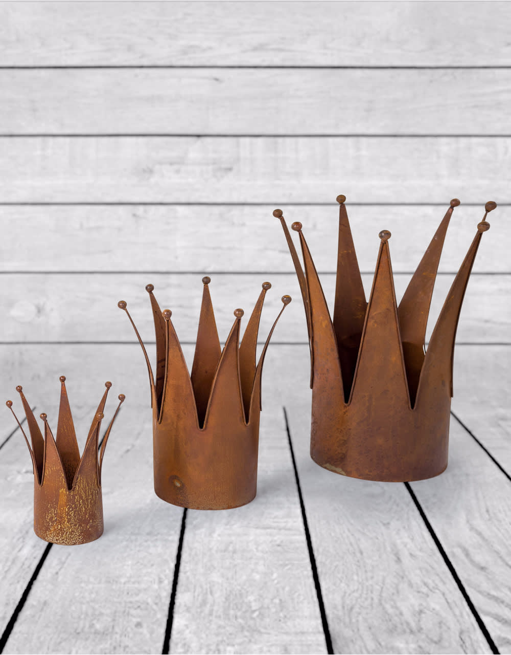 Antiqued Rusted S/3 Crown Planters - MP20