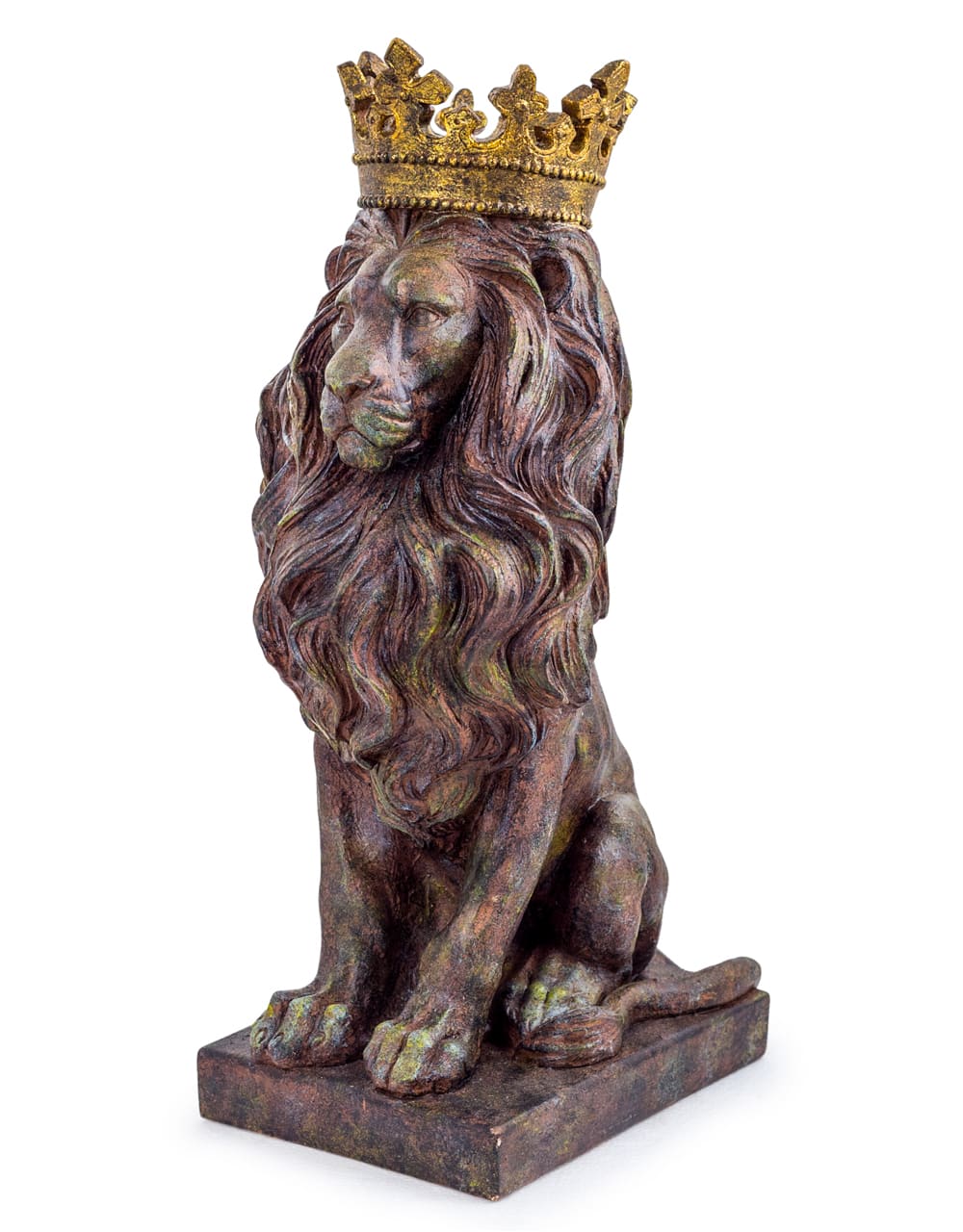 Small Rustic Bronze Effect Crowned Lion Figure - TL90
