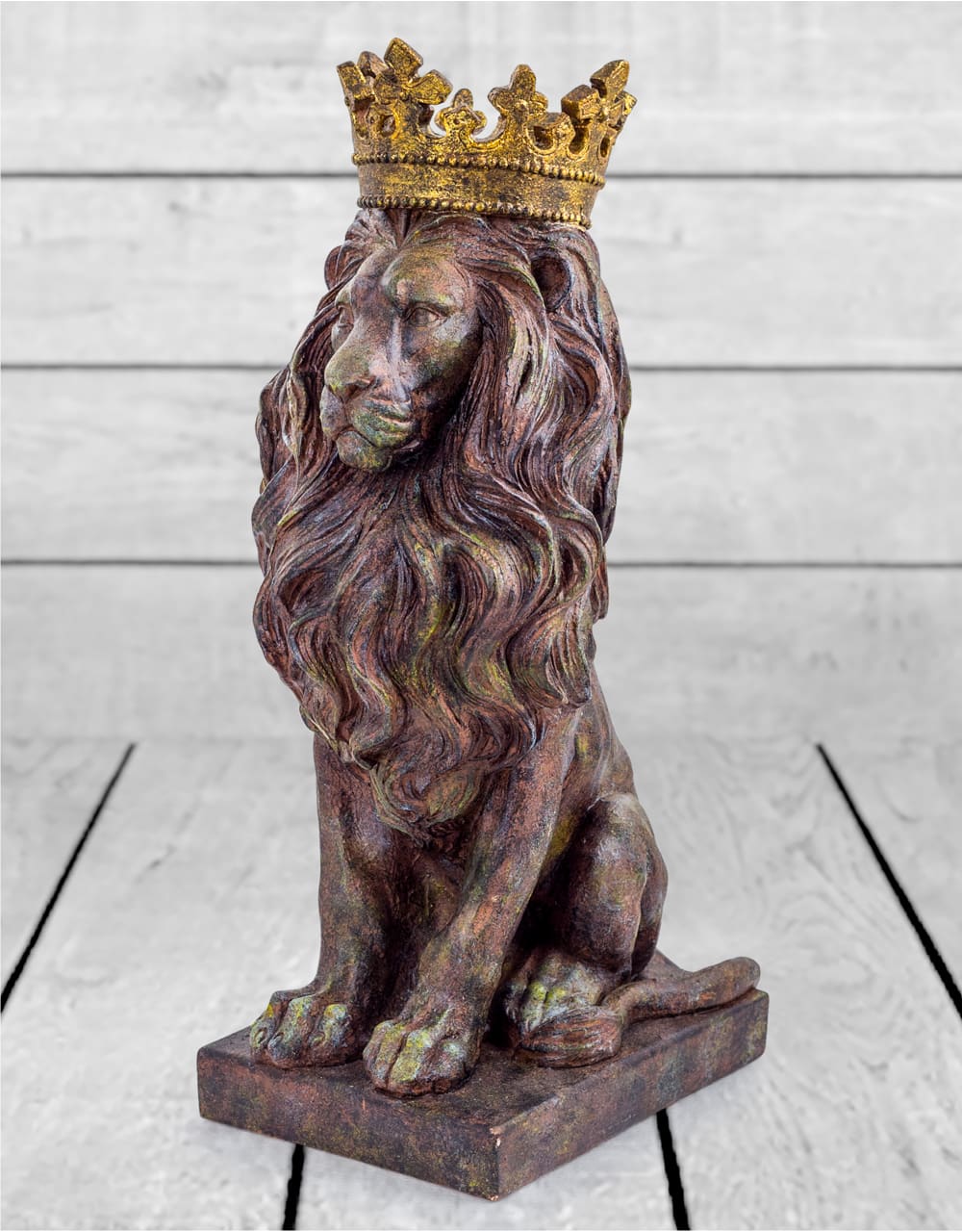 Small Rustic Bronze Effect Crowned Lion Figure - TL90