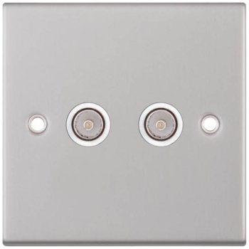 Selectric 5M Satin Chrome 2 Gang TV/FM Socket with White Insert