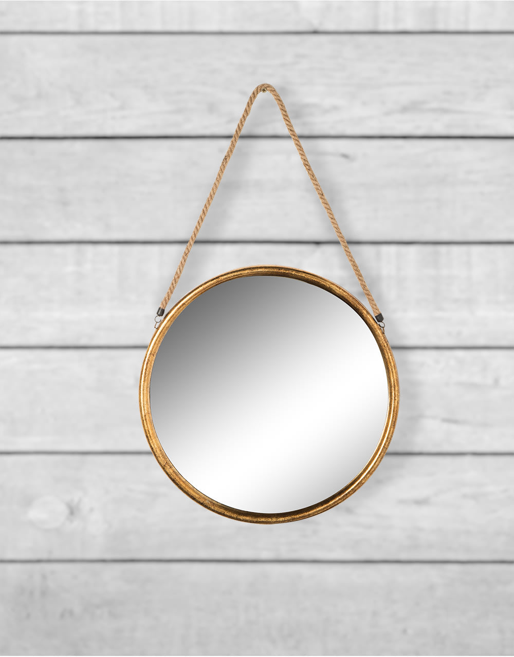 Small Round Gold Metal Mirror on Hanging Rope with Hook - JRG13