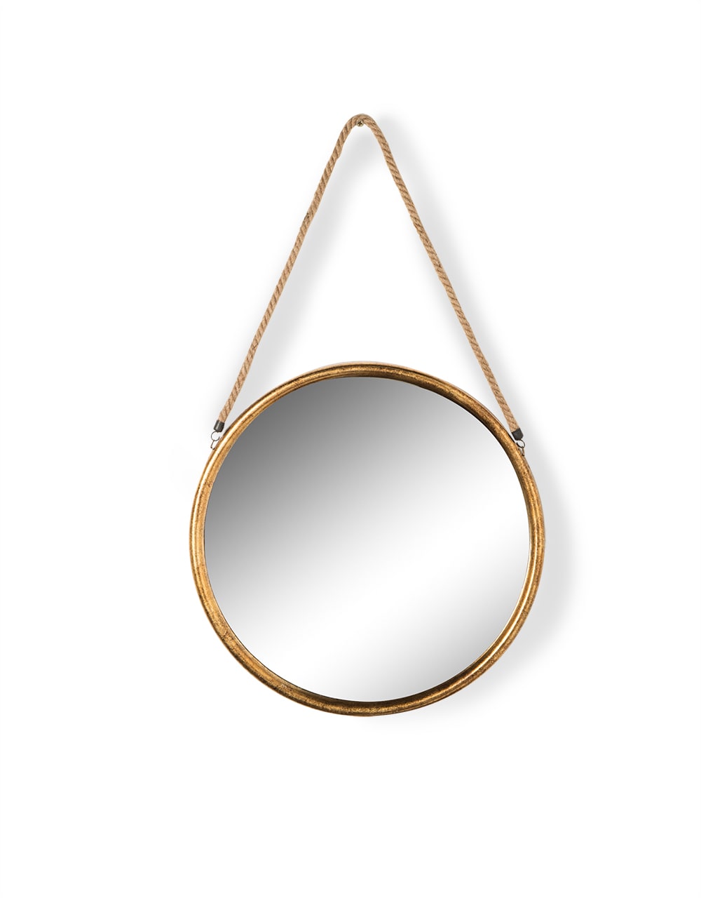 Small Round Gold Metal Mirror on Hanging Rope with Hook - JRG13