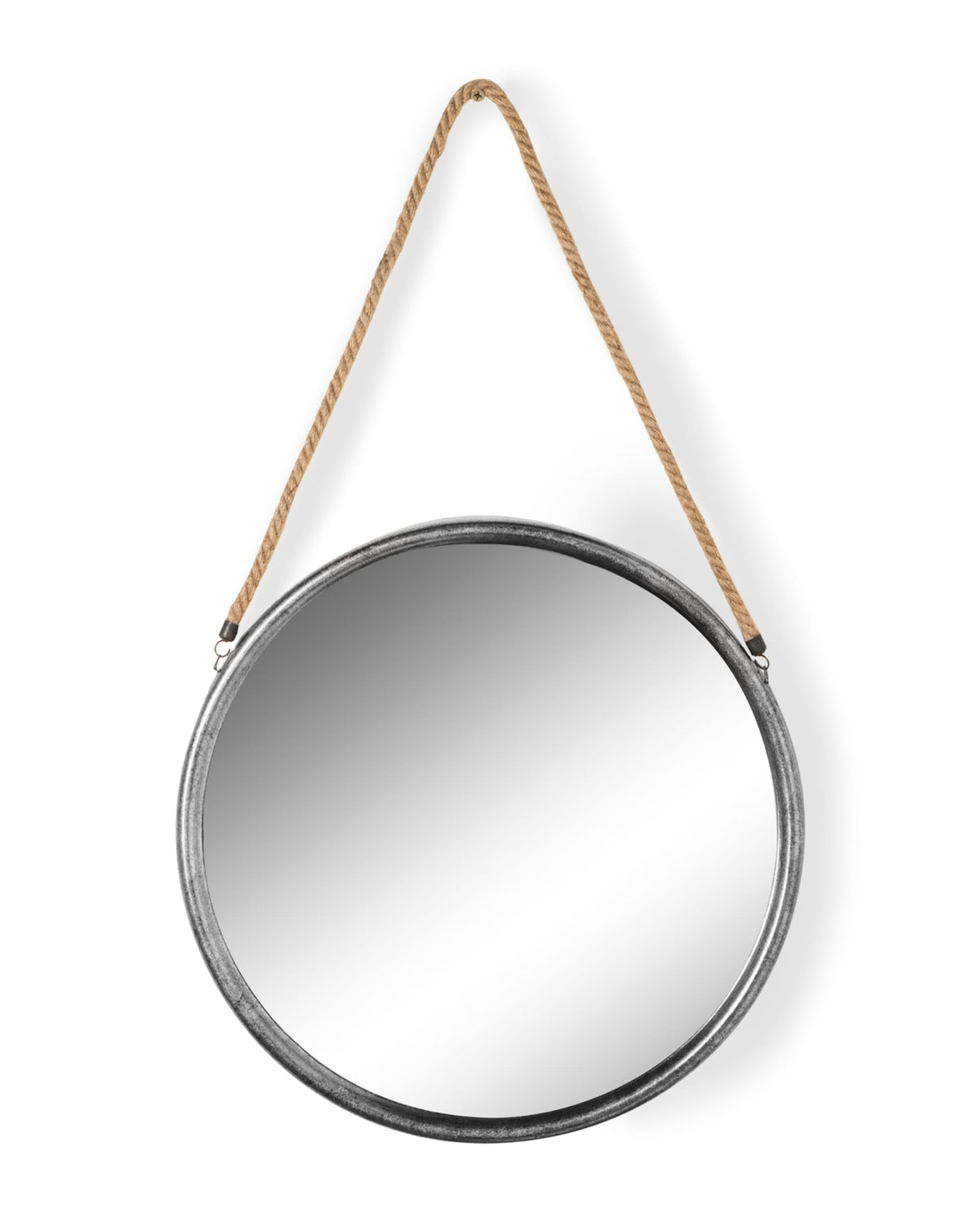 Large Round Silver/Champagne Metal Mirror on Hanging Rope with Hook - JRG14