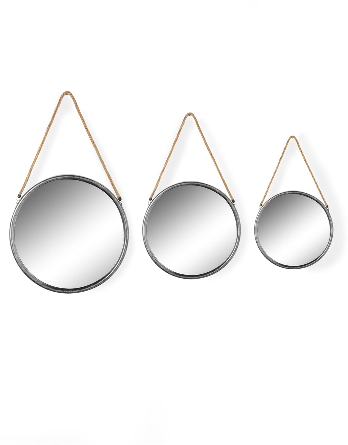 Small Round Silver/Champagne Metal Mirror on Hanging Rope with Hook - JRG16