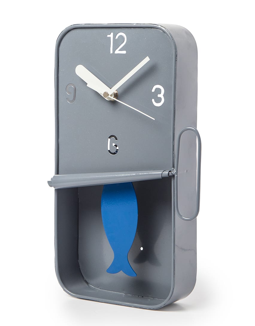 Grey Metal Sardine Tin Pendulum Wall Clock - HKL11